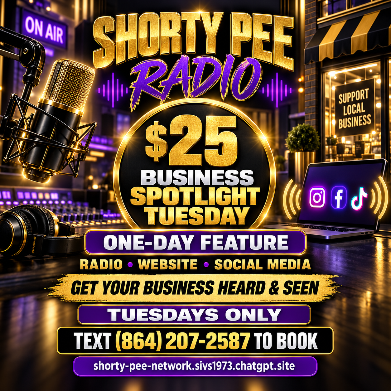 $25 Business Spotlight Tuesday on Shorty Pee Radio